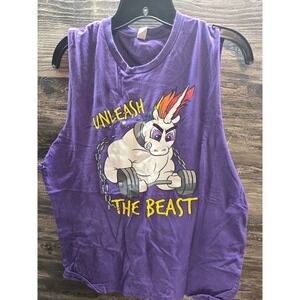 Flex Comics Unleash The Beast Purple Muscle Tank Top Mens Gym Graphic Shirt